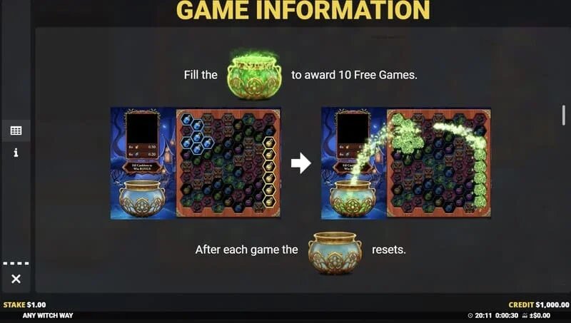 Any Witch Way - filled cauldron and Free Games launch