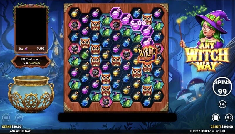 Any Witch Way - game screen with cauldron and 9x8 grid